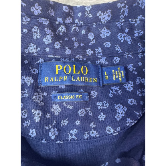 Polo Ralph Lauren Mens Classic Fit Floral Polo Shirt Navy Blue Large Cotton - Picture 4 of 11